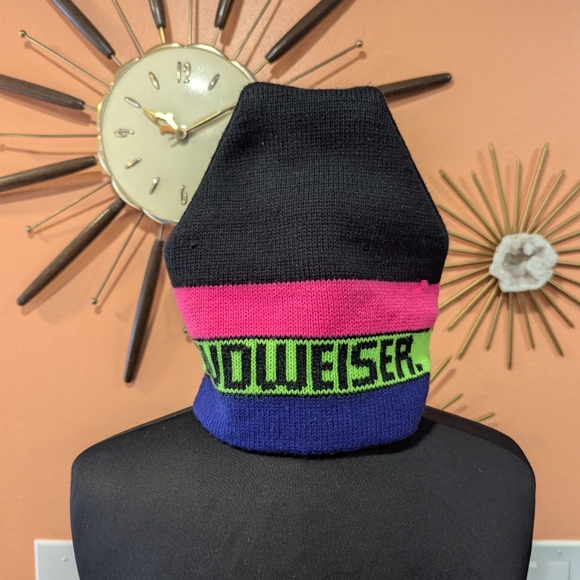 Vintage Y2K Neon Budweiser Beanie Ski Snowboard Knit Hat Made In USA - Picture 4 of 9
